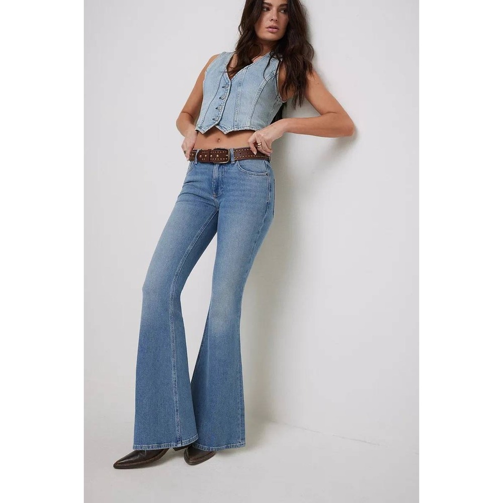 We The Free People Love Bomb Flare Jeans Women 29 Blue Stretch Boho Hippie